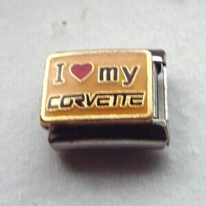 I heart My Corvette enamel 9mm stainless steel italian charm bracelet link new